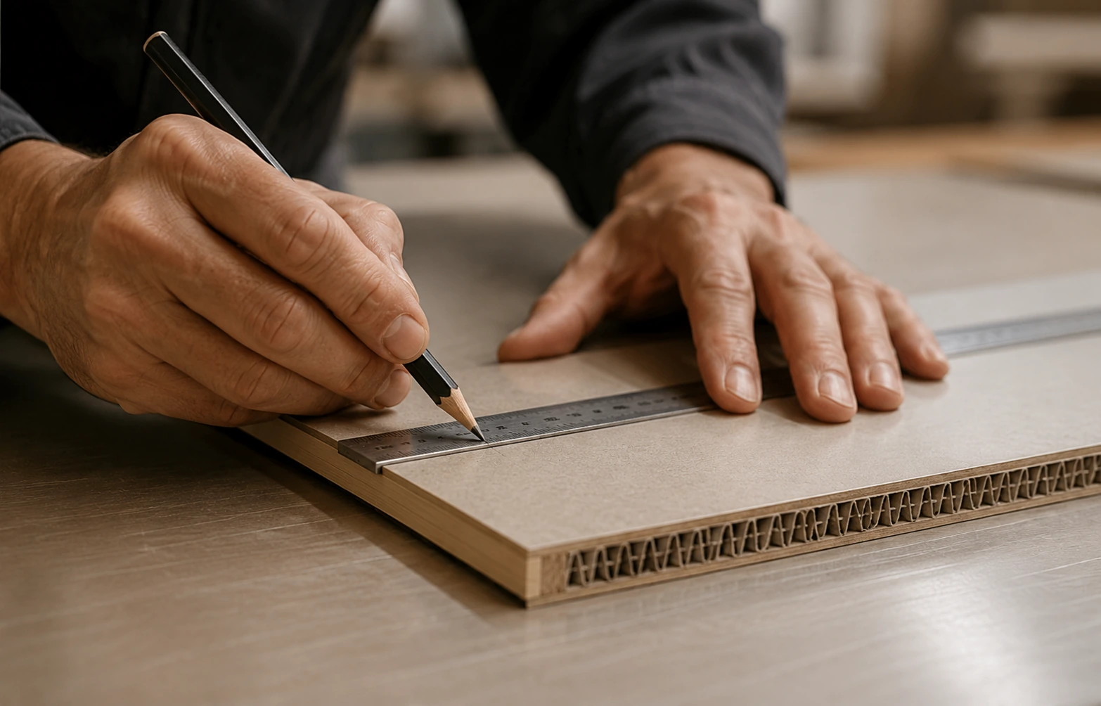 Experienced FUSHAN pattern maker creating a precise chair production template