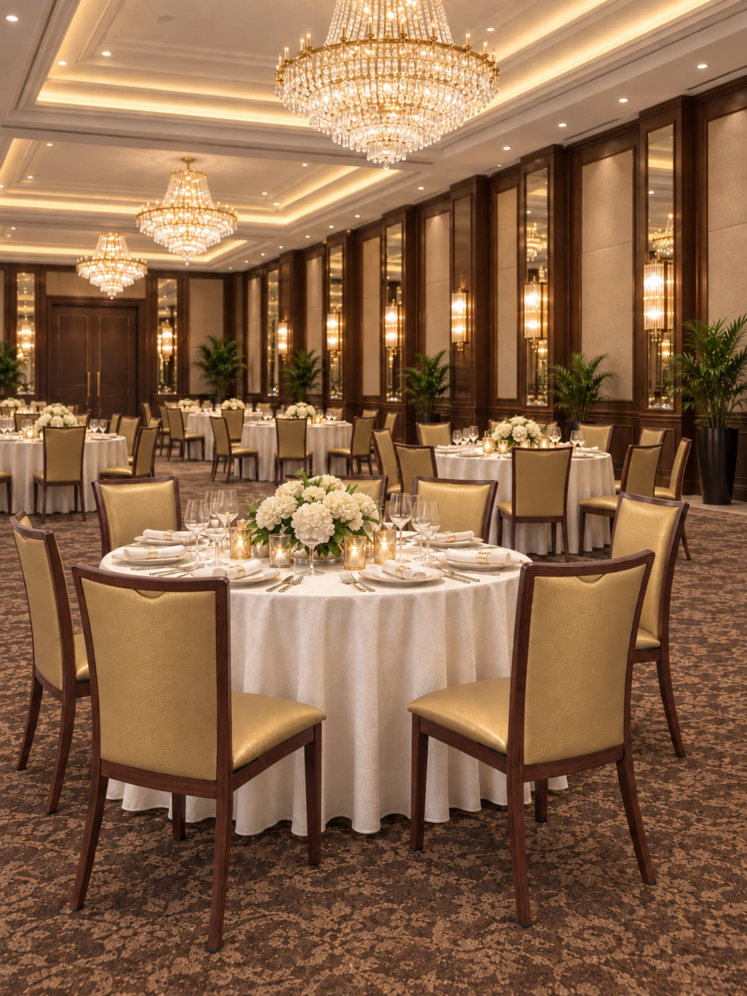 Hotel Banquet Chair with Wood-Look Metal Details for Ballrooms and Banquet Halls application scene