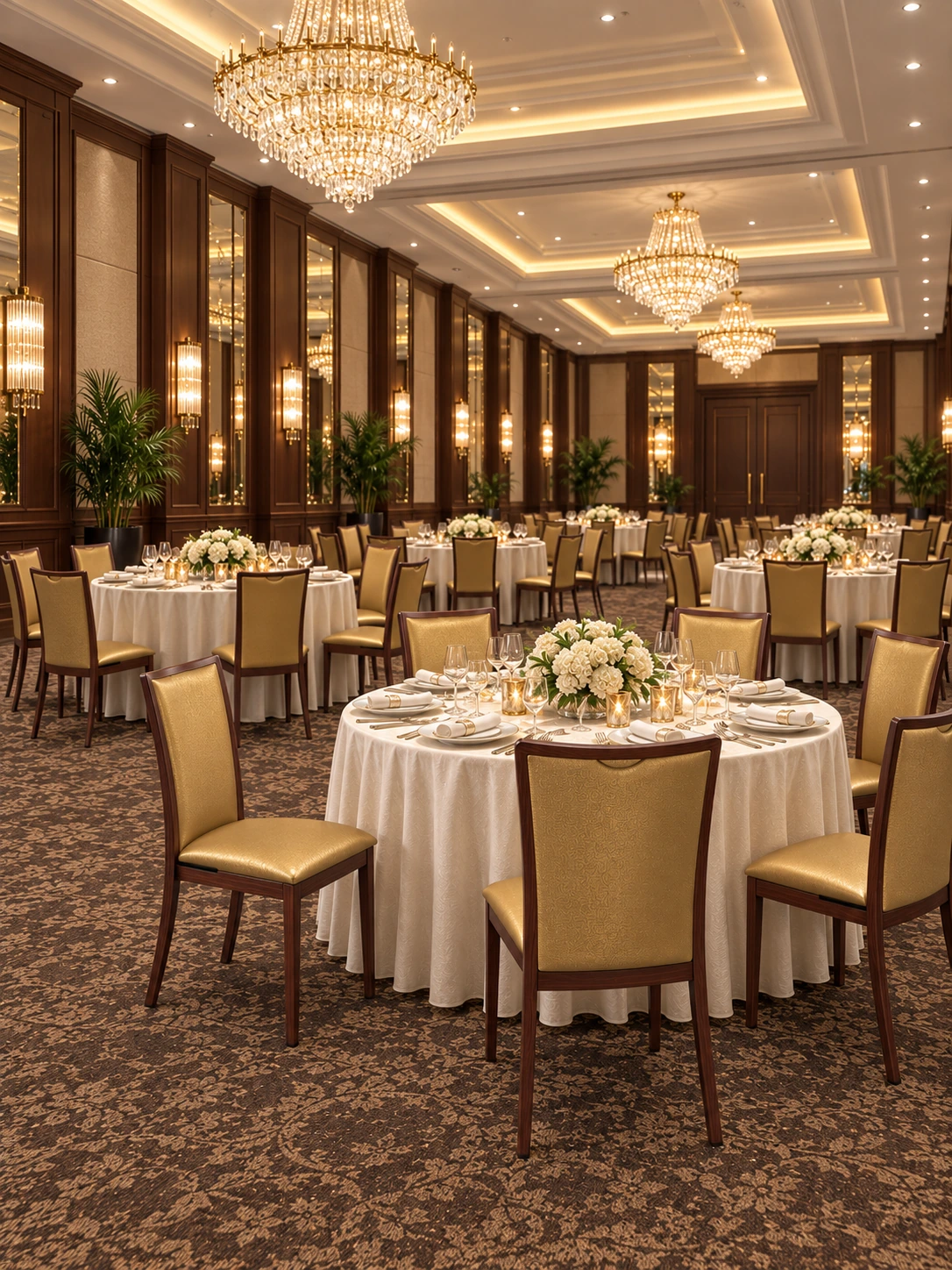 Hotel Banquet Chair with Wood-Look Metal Details for Ballrooms and Banquet Halls application scene