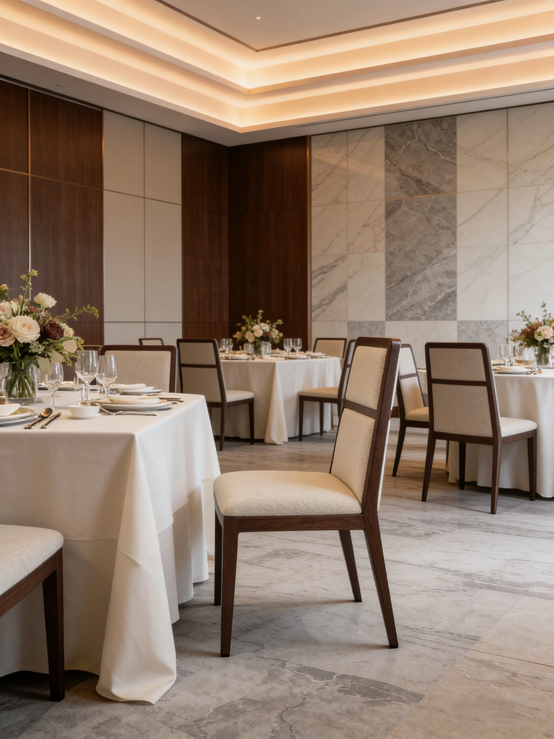 Banquet Armchair for Event Seating with Wood-Look Metal Styling application scene