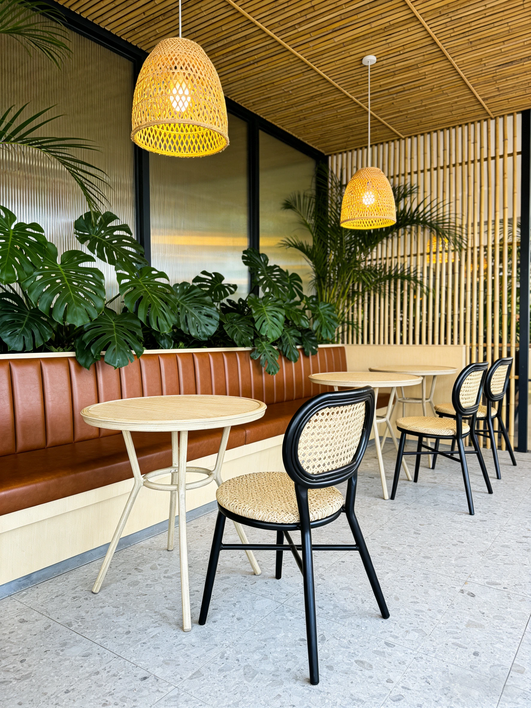 Cane-Back Stackable Outdoor Dining Chair application scene