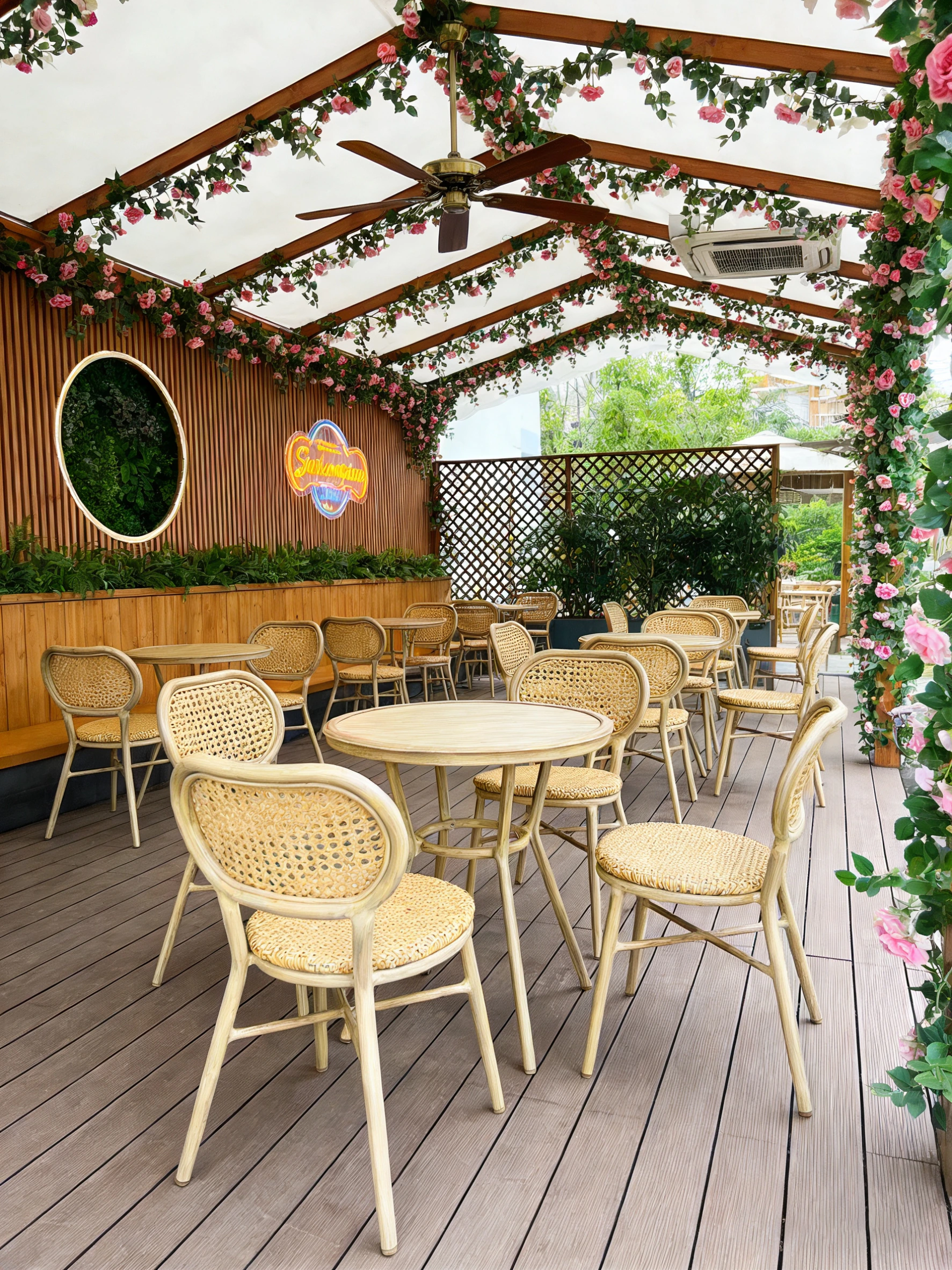 Cane-Back Stackable Outdoor Dining Chair application scene