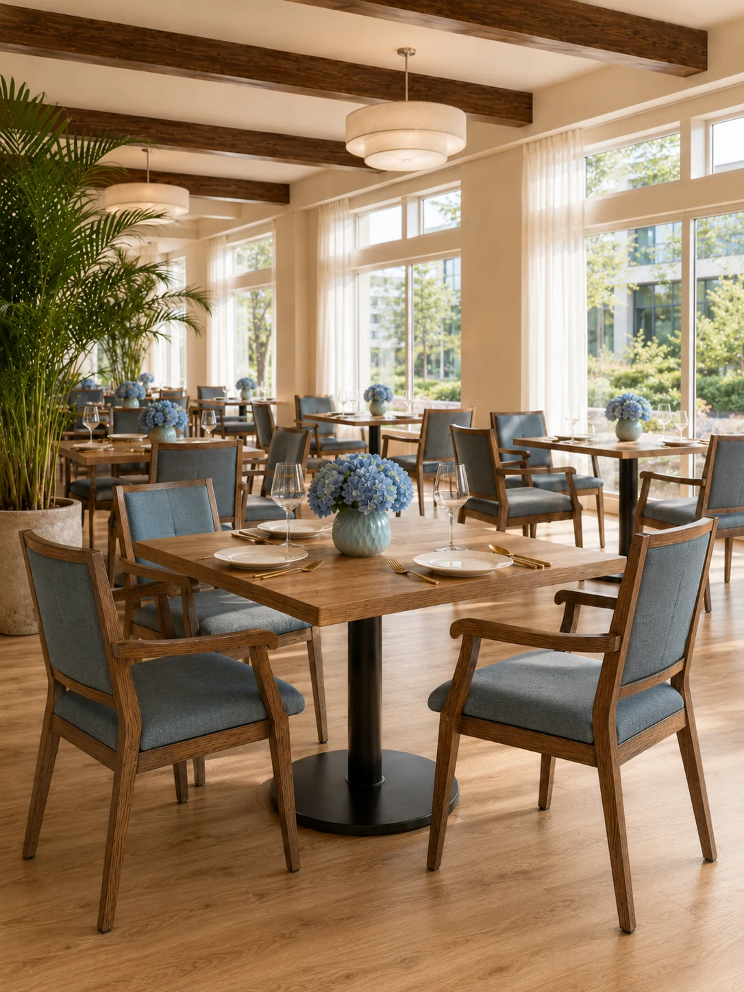 Wood-Look Metal Senior Living Dining Armchair application scene