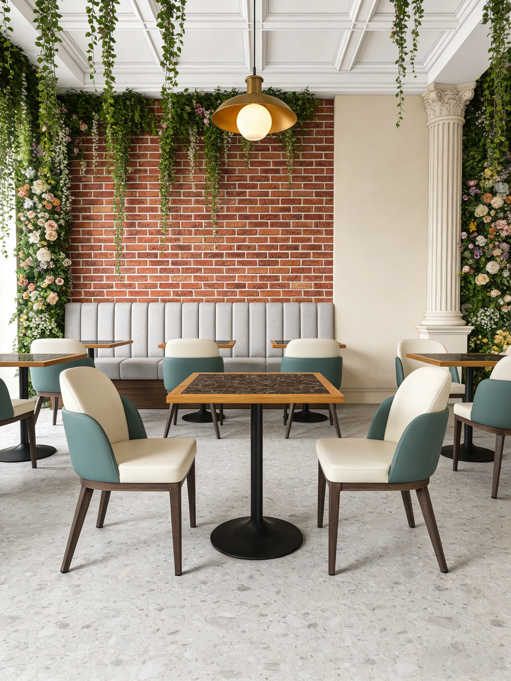 Curved-Back Wood-Look Metal Commercial Restaurant Chair for Hotel Dining application scene