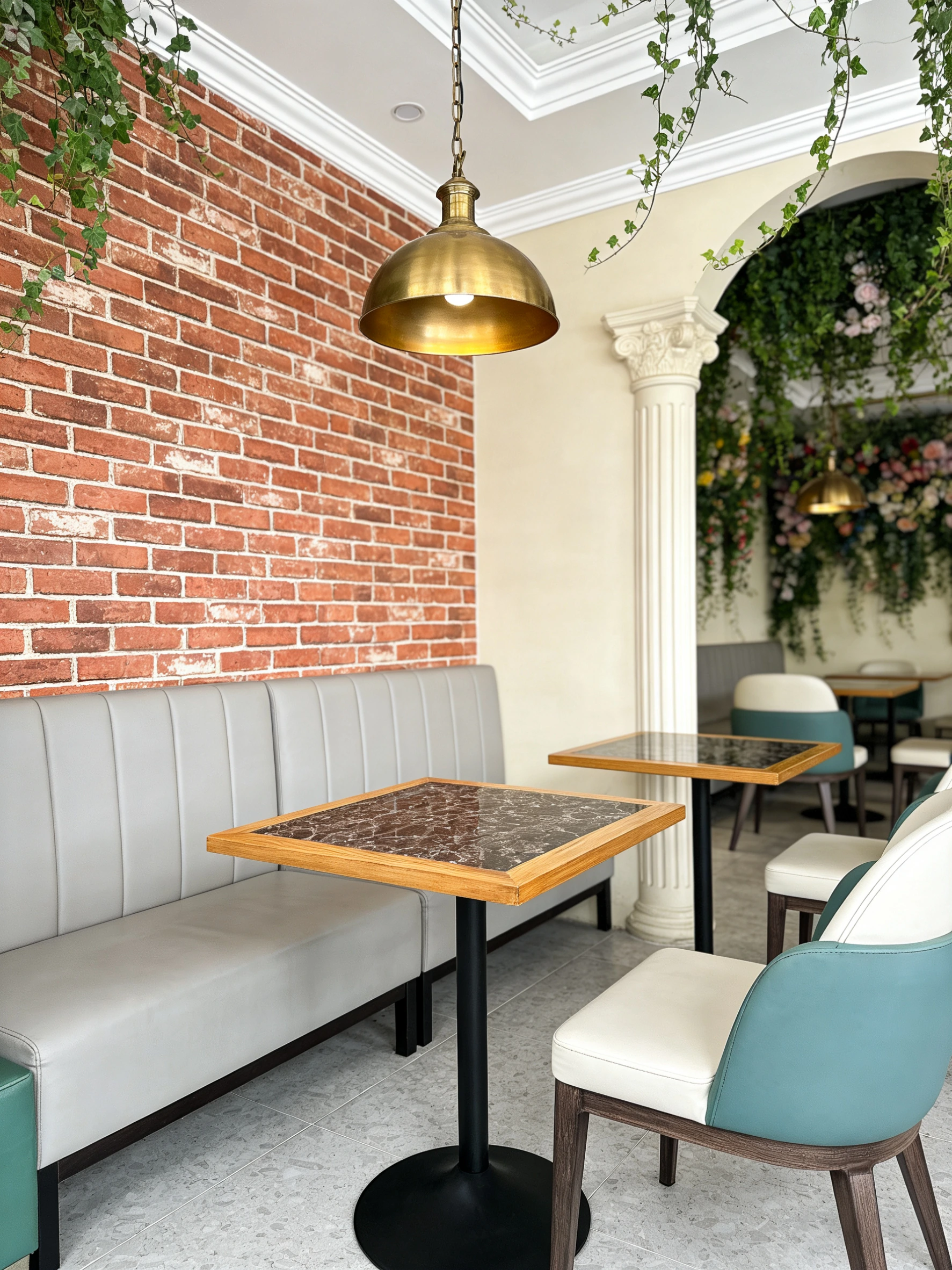 Curved-Back Wood-Look Metal Commercial Restaurant Chair for Hotel Dining application scene