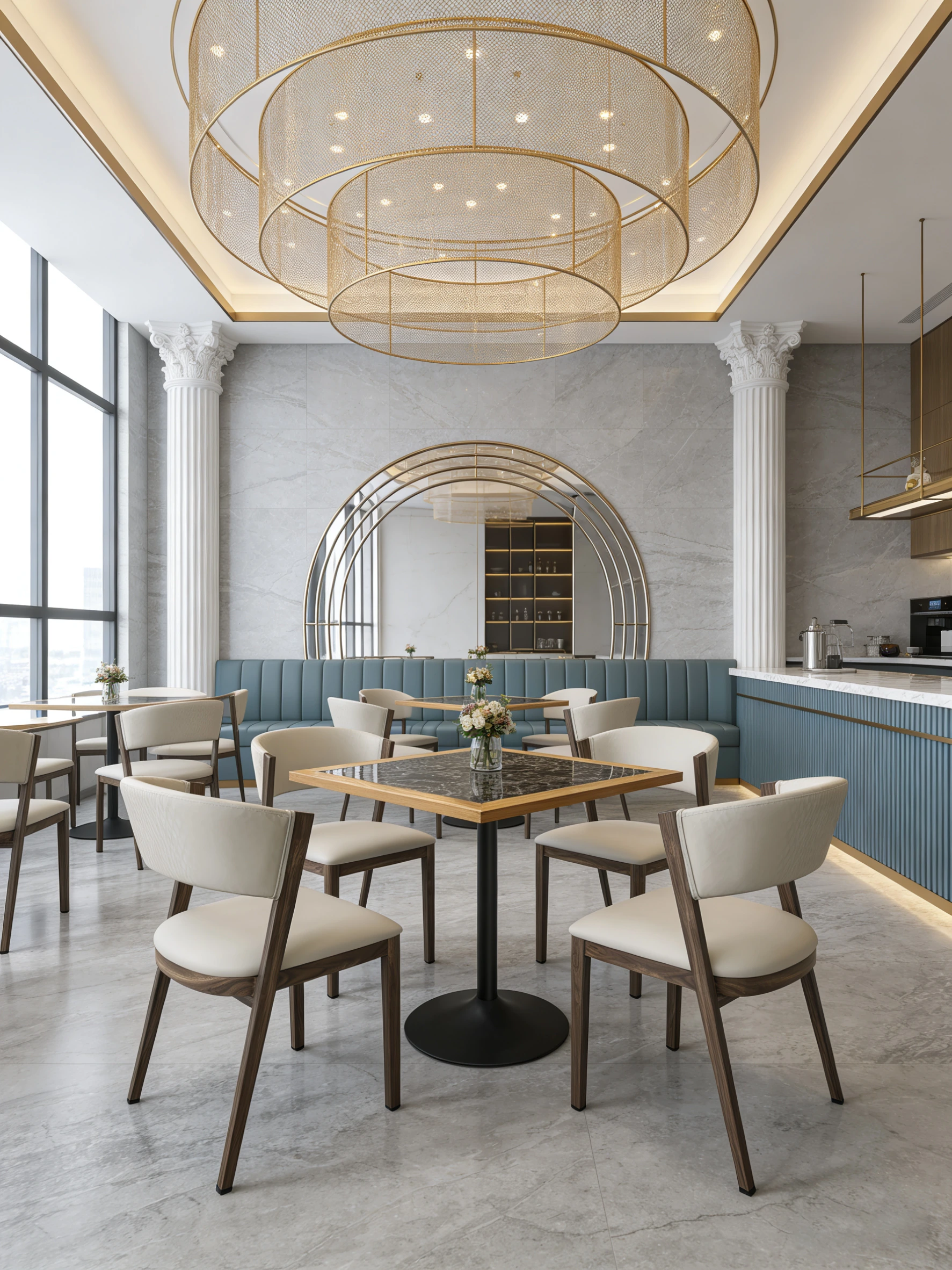 Curved-Back Wood-Look Metal Commercial Restaurant Chair for Cafes application scene