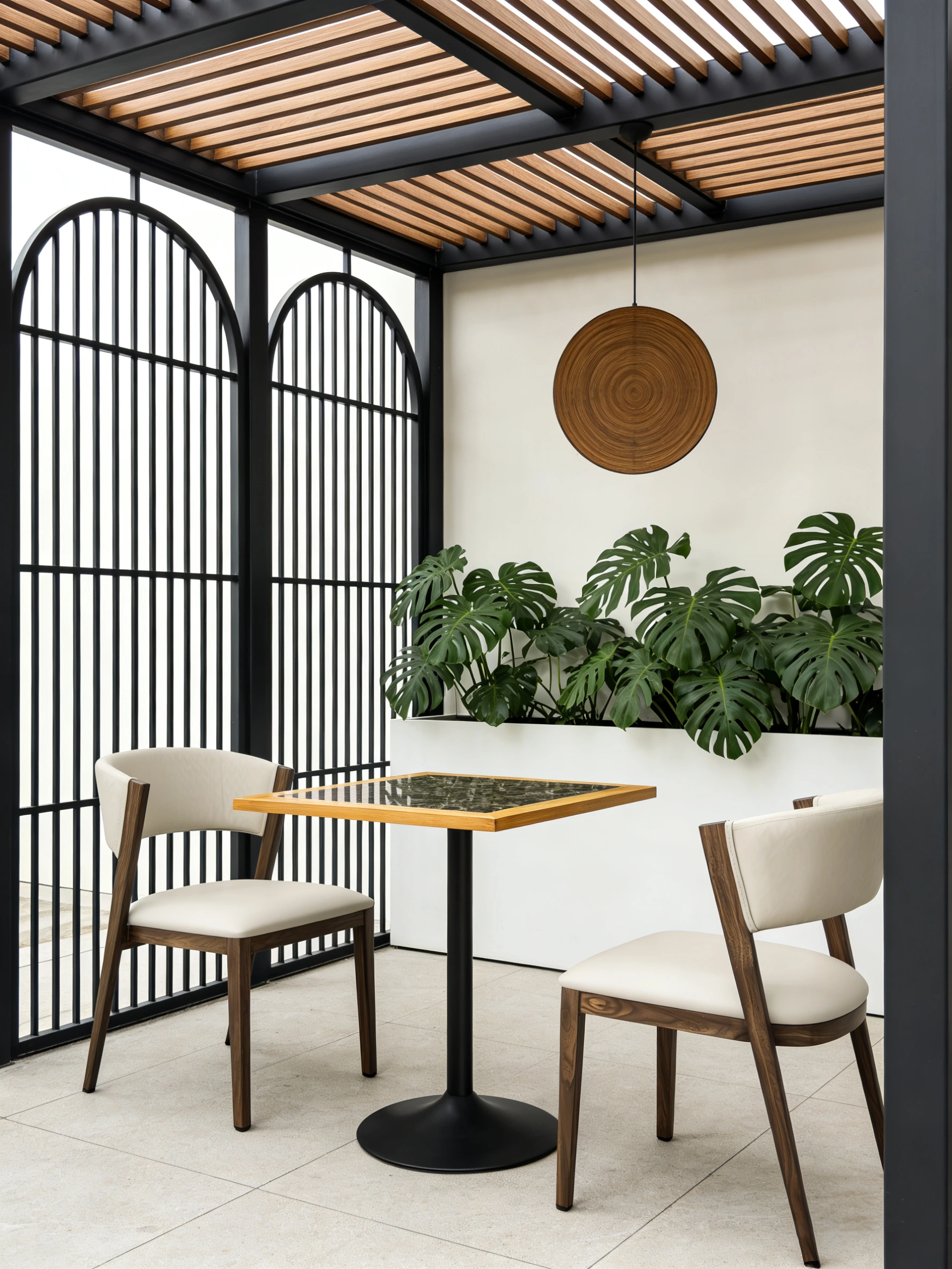 Curved-Back Wood-Look Metal Commercial Restaurant Chair for Cafes application scene