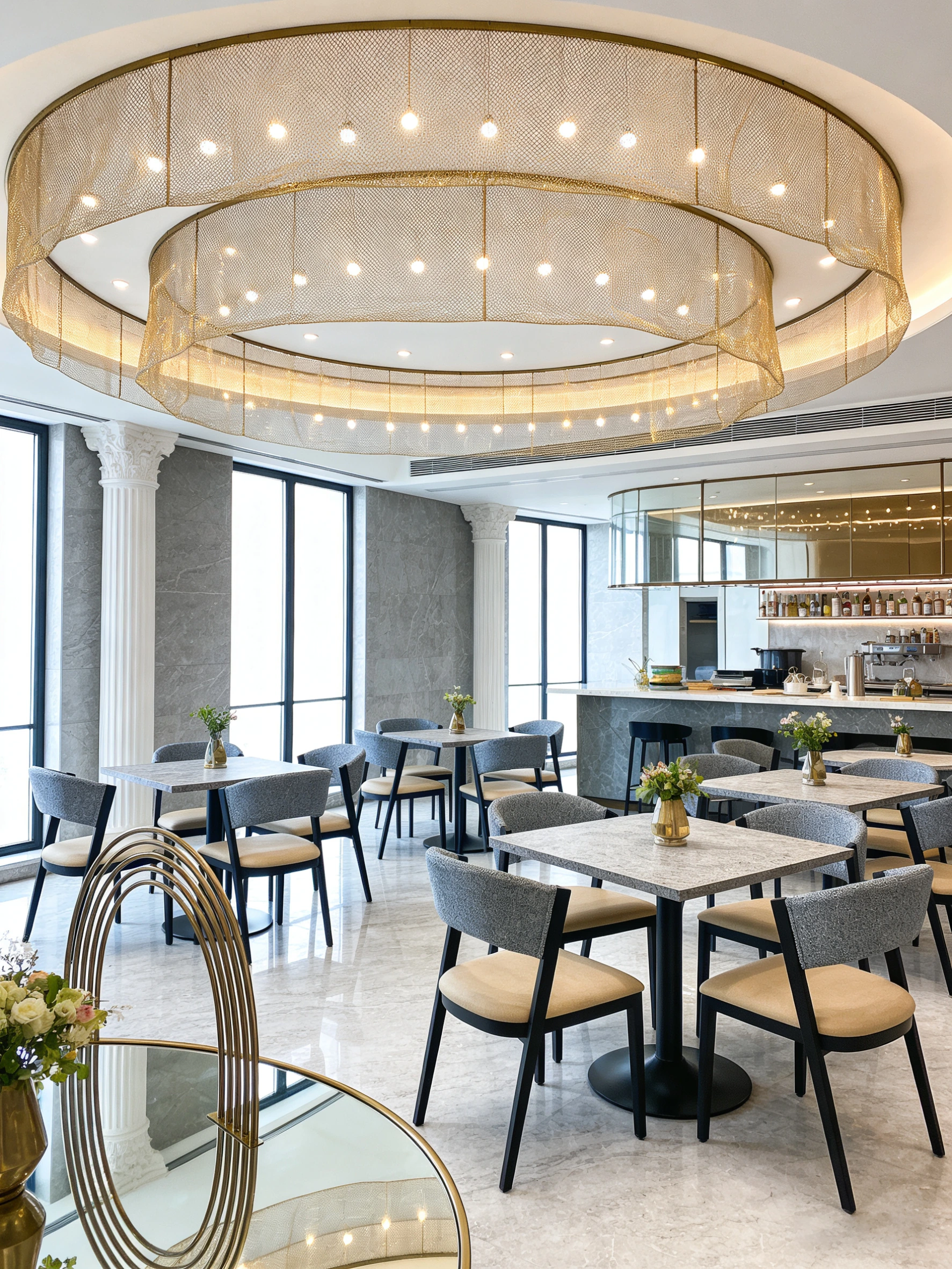 Curved-Back Wood-Look Metal Commercial Restaurant Chair for Cafes application scene