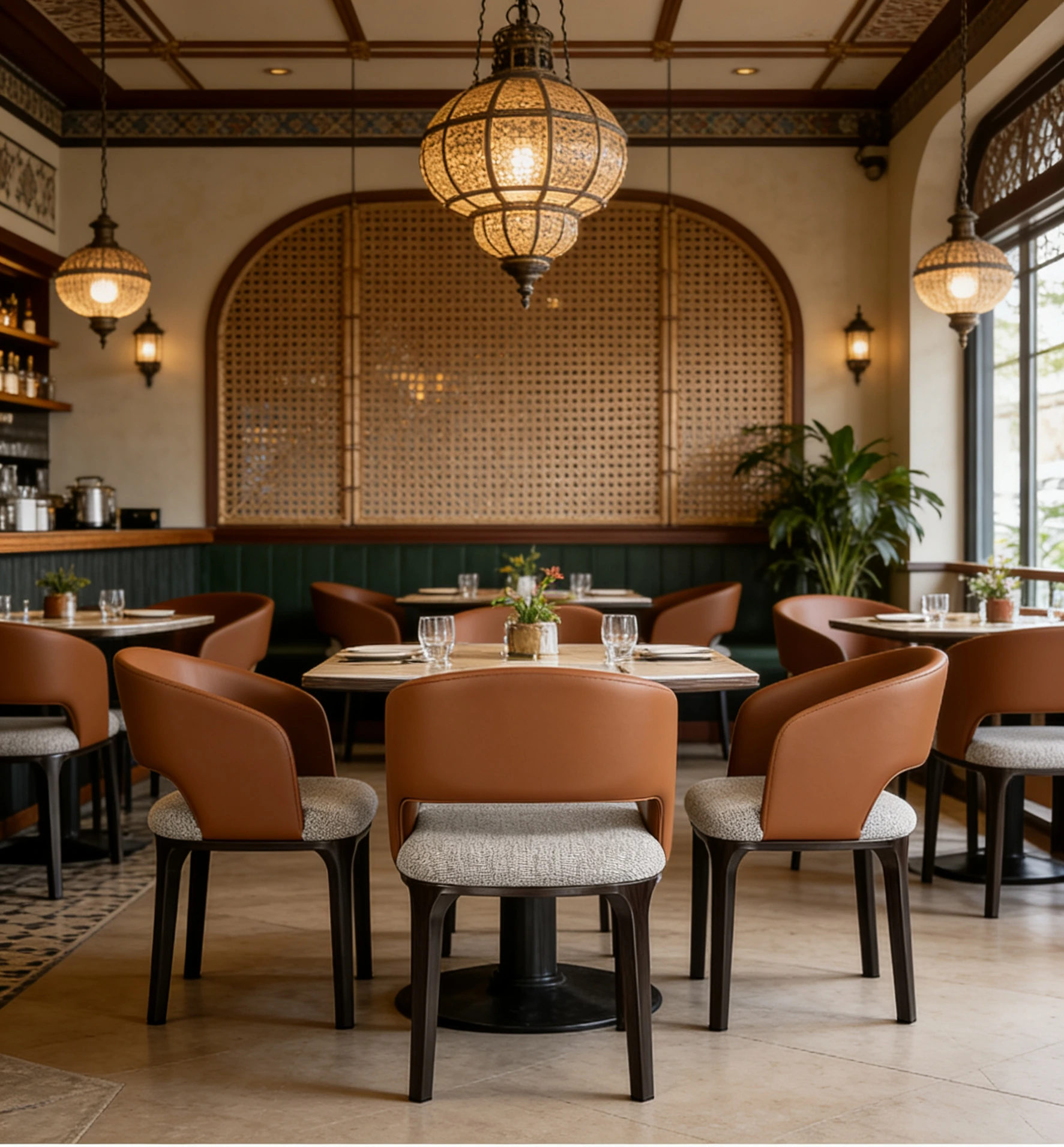 Open-Back Wood-Look Metal Commercial Restaurant Chair application scene