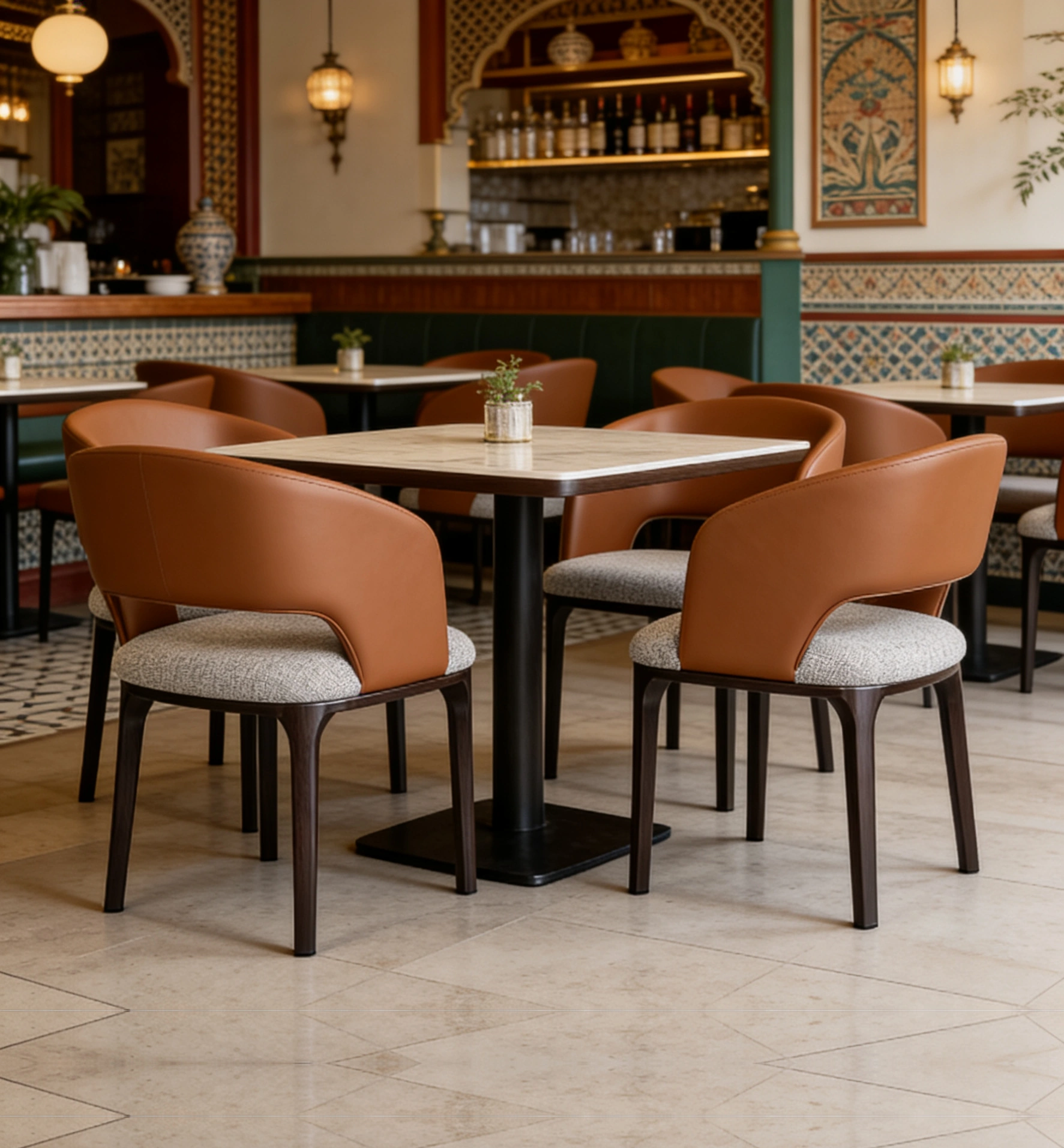 Open-Back Wood-Look Metal Commercial Restaurant Chair application scene