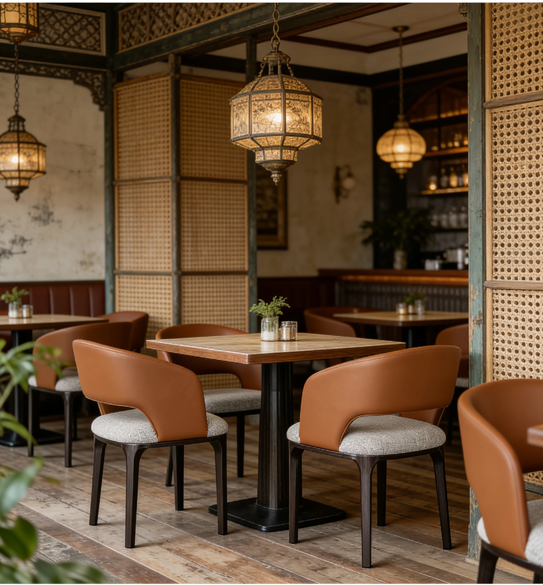 Open-Back Wood-Look Metal Commercial Restaurant Chair application scene