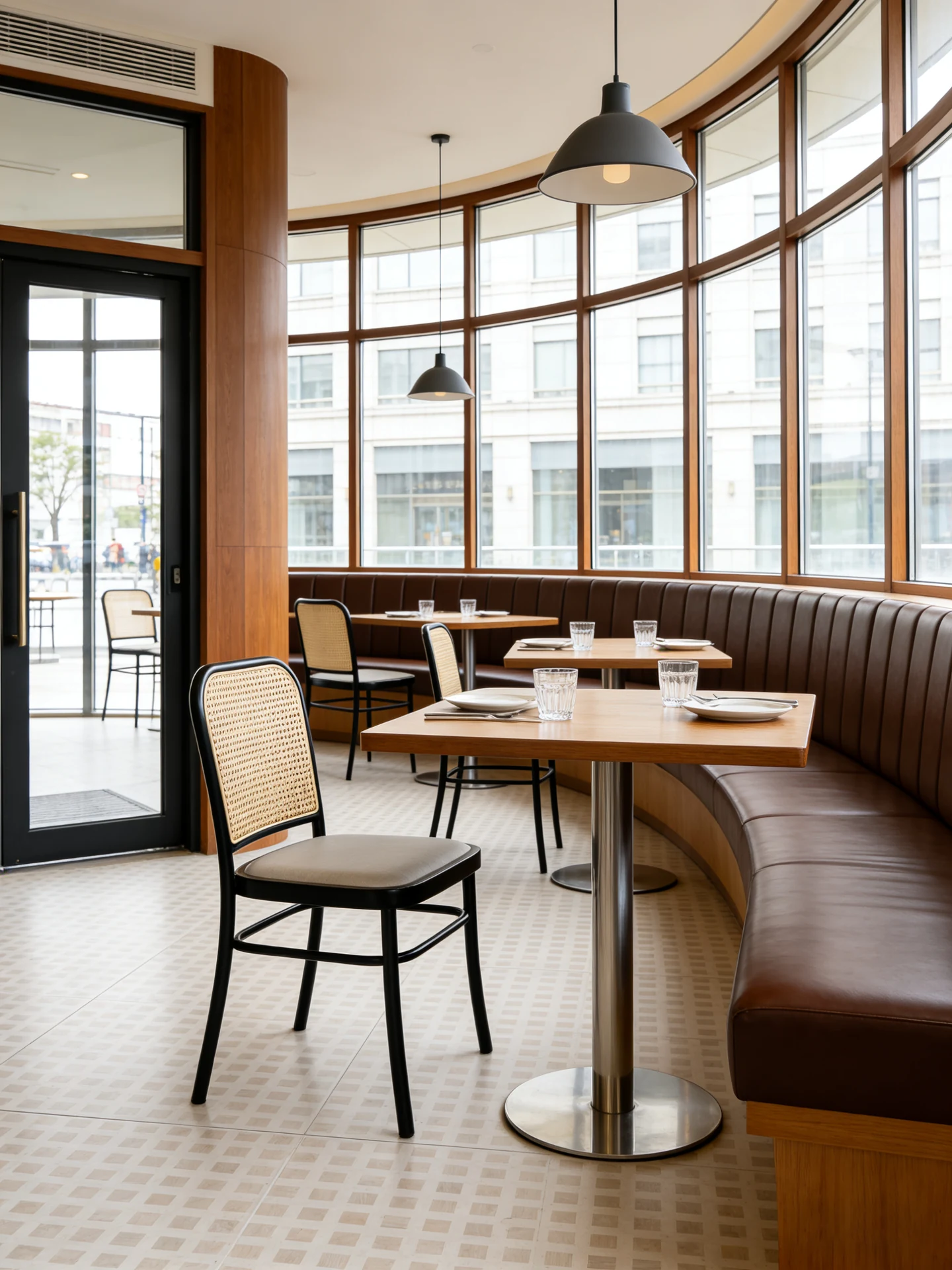 Cane-Back Wood-Look Metal Commercial Restaurant Chair application scene
