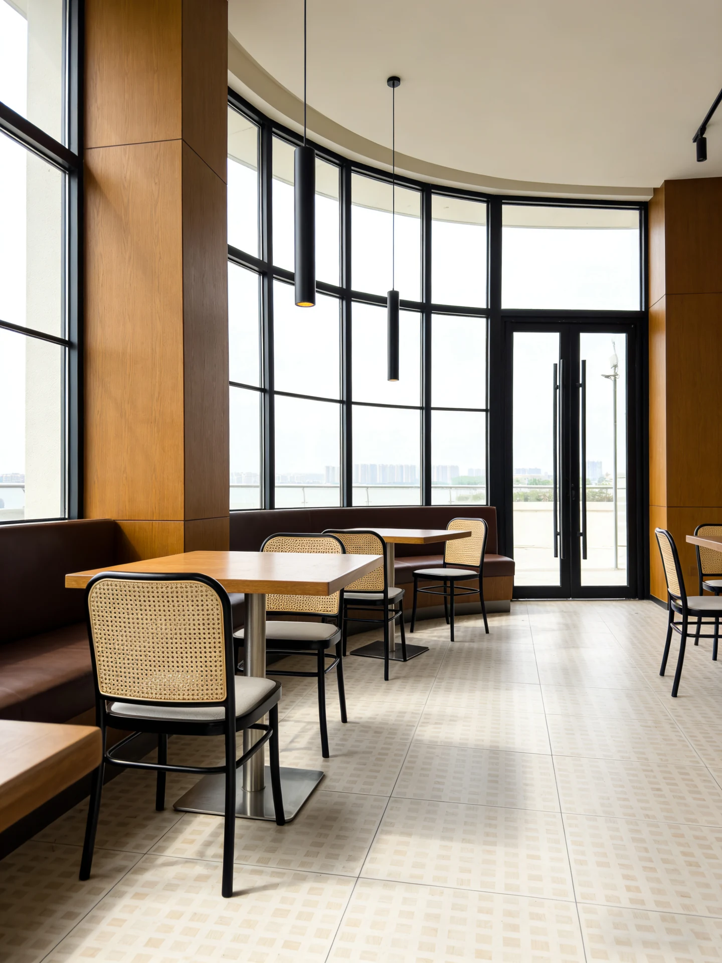 Cane-Back Wood-Look Metal Commercial Restaurant Chair application scene