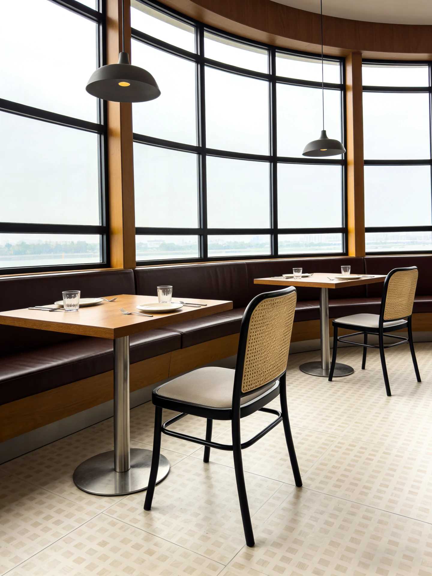 Cane-Back Wood-Look Metal Commercial Restaurant Chair application scene