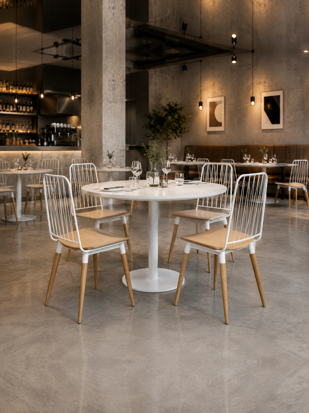 Curved-Back Wood-Look Metal Commercial Restaurant Chair for Hospitality Projects application scene