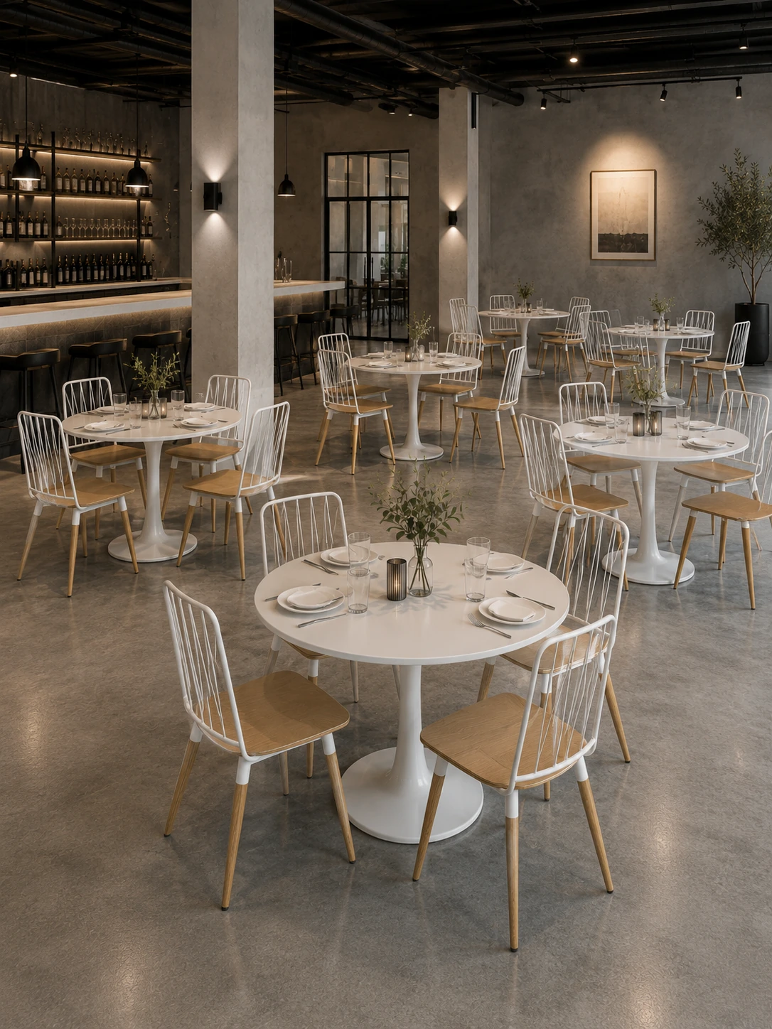 Curved-Back Wood-Look Metal Commercial Restaurant Chair for Hospitality Projects application scene