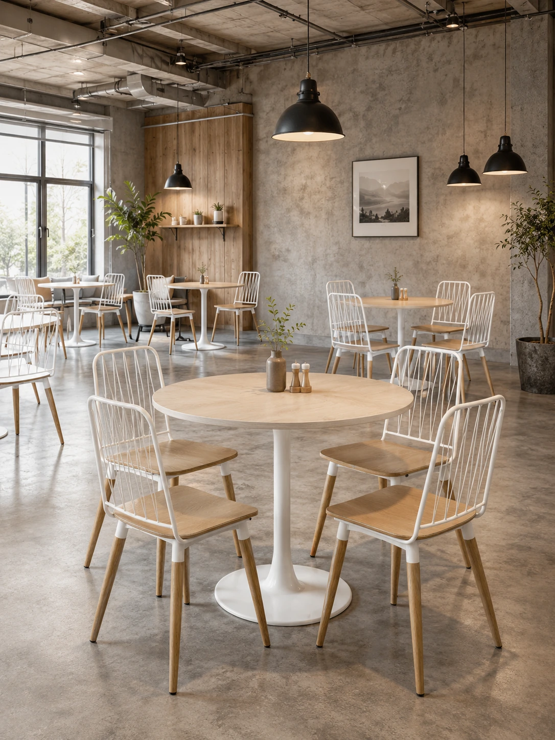 Curved-Back Wood-Look Metal Commercial Restaurant Chair for Hospitality Projects application scene