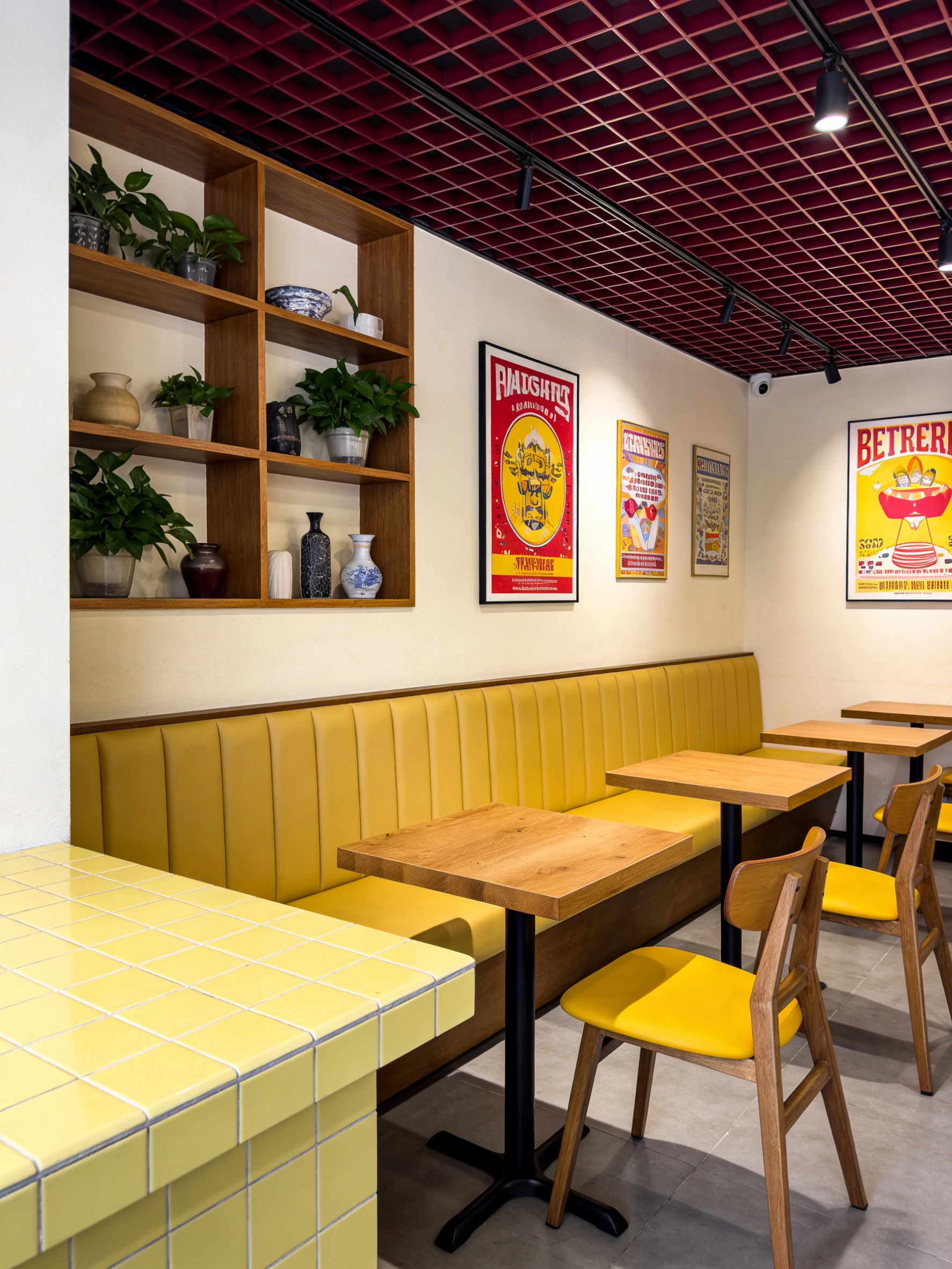 Curved-Back Wood-Look Metal Commercial Restaurant Chair for Restaurants application scene