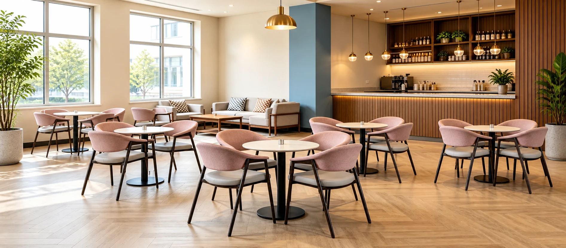Upholstered Wood-Look Metal Commercial Restaurant Chair for Restaurants application scene