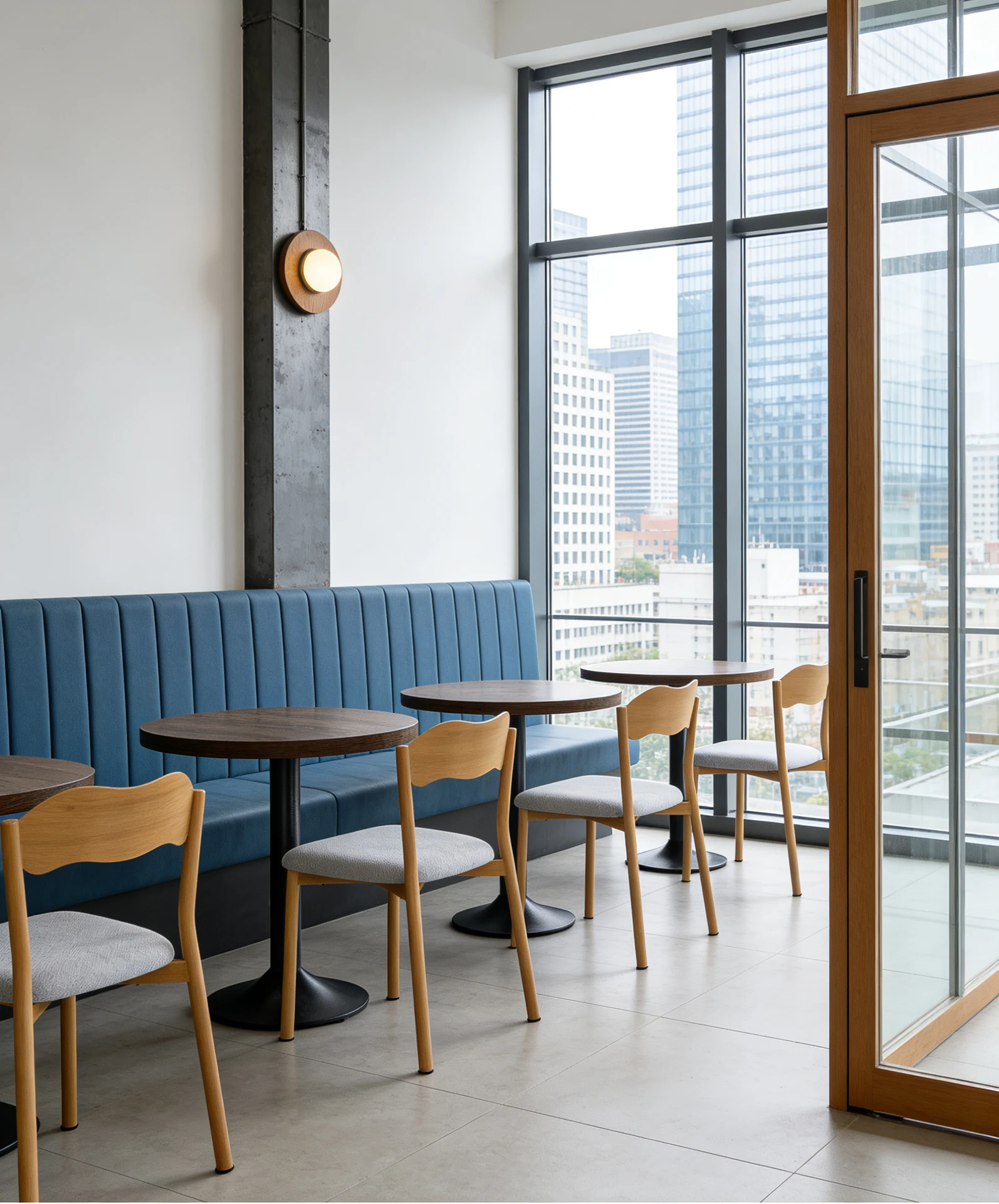 Wave-Back Wood-Look Metal Commercial Restaurant Chair application scene