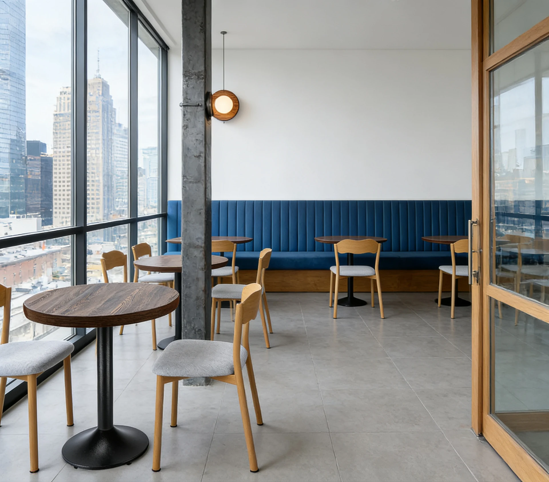 Wave-Back Wood-Look Metal Commercial Restaurant Chair application scene