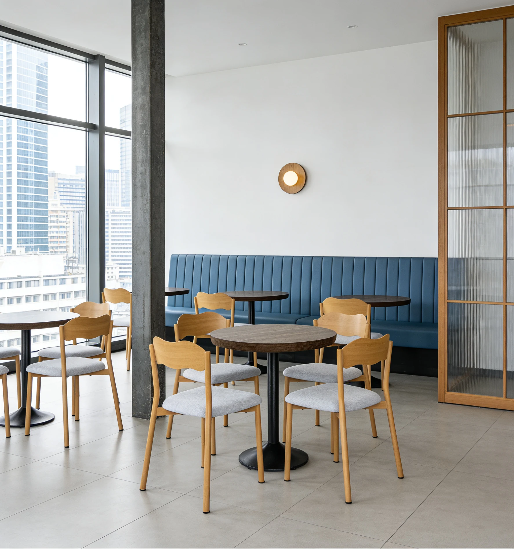 Wave-Back Wood-Look Metal Commercial Restaurant Chair application scene