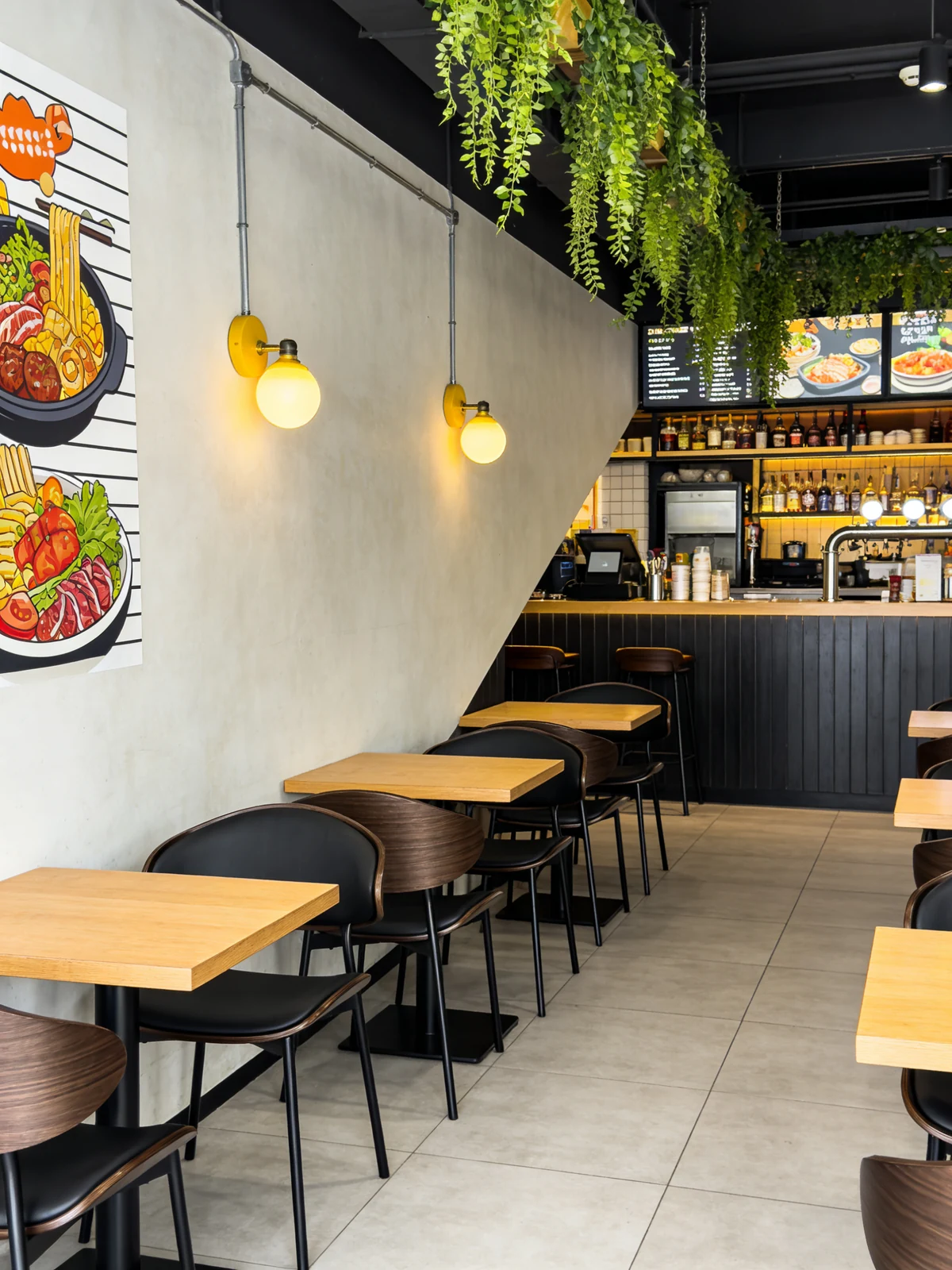 Upholstered Wood-Look Metal Commercial Restaurant Chair for Cafes application scene
