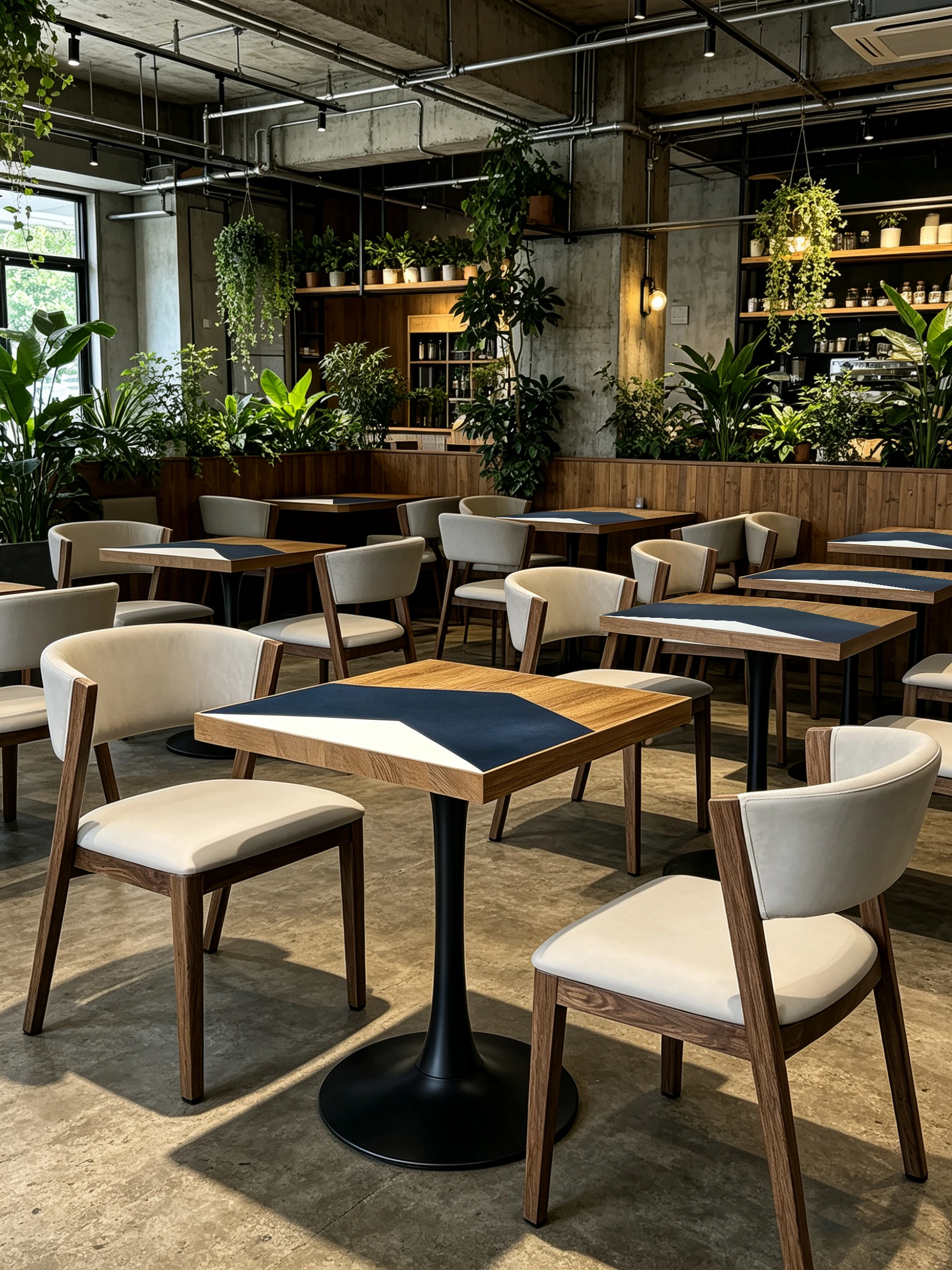 Wood-Inlay Pedestal Restaurant Table application scene