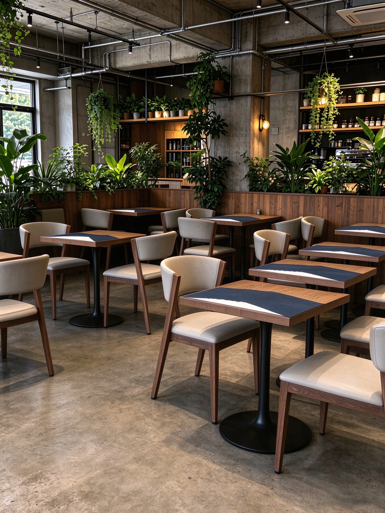 Wood-Inlay Pedestal Restaurant Table application scene