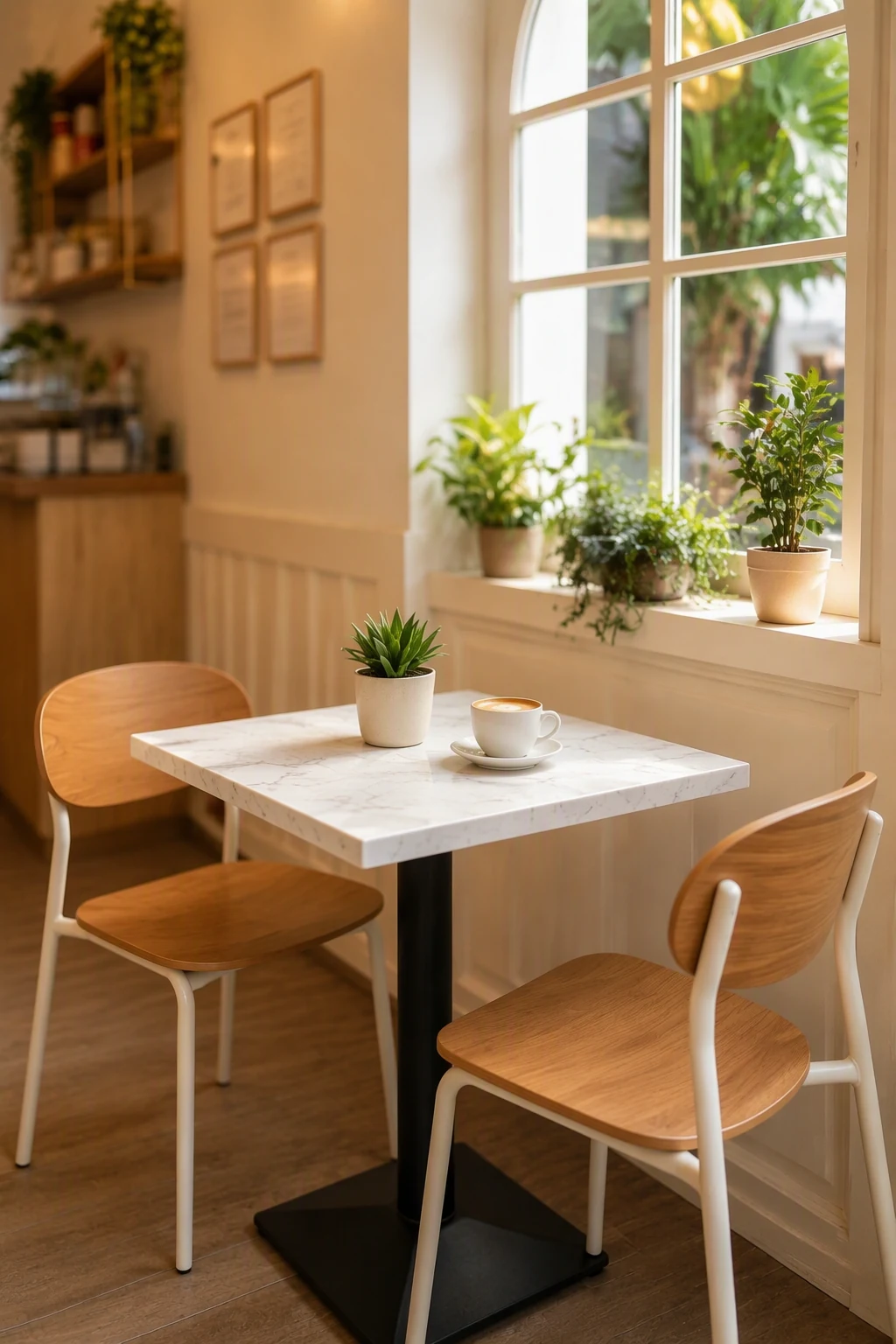 White Tabletop Square Restaurant Table application scene
