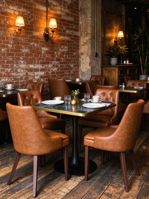 Green Marble-Look Gold-Edge Restaurant Table application scene