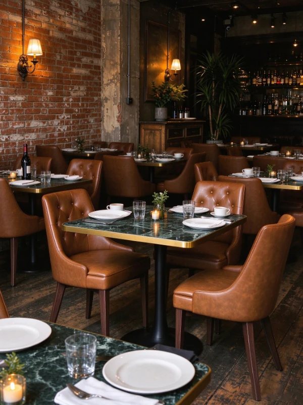 Green Marble-Look Gold-Edge Restaurant Table application scene
