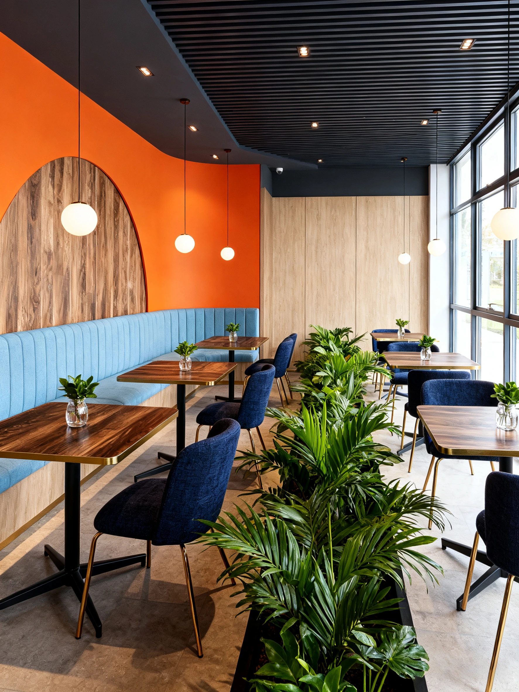 Gold-Edge Wood-Grain Restaurant Table application scene