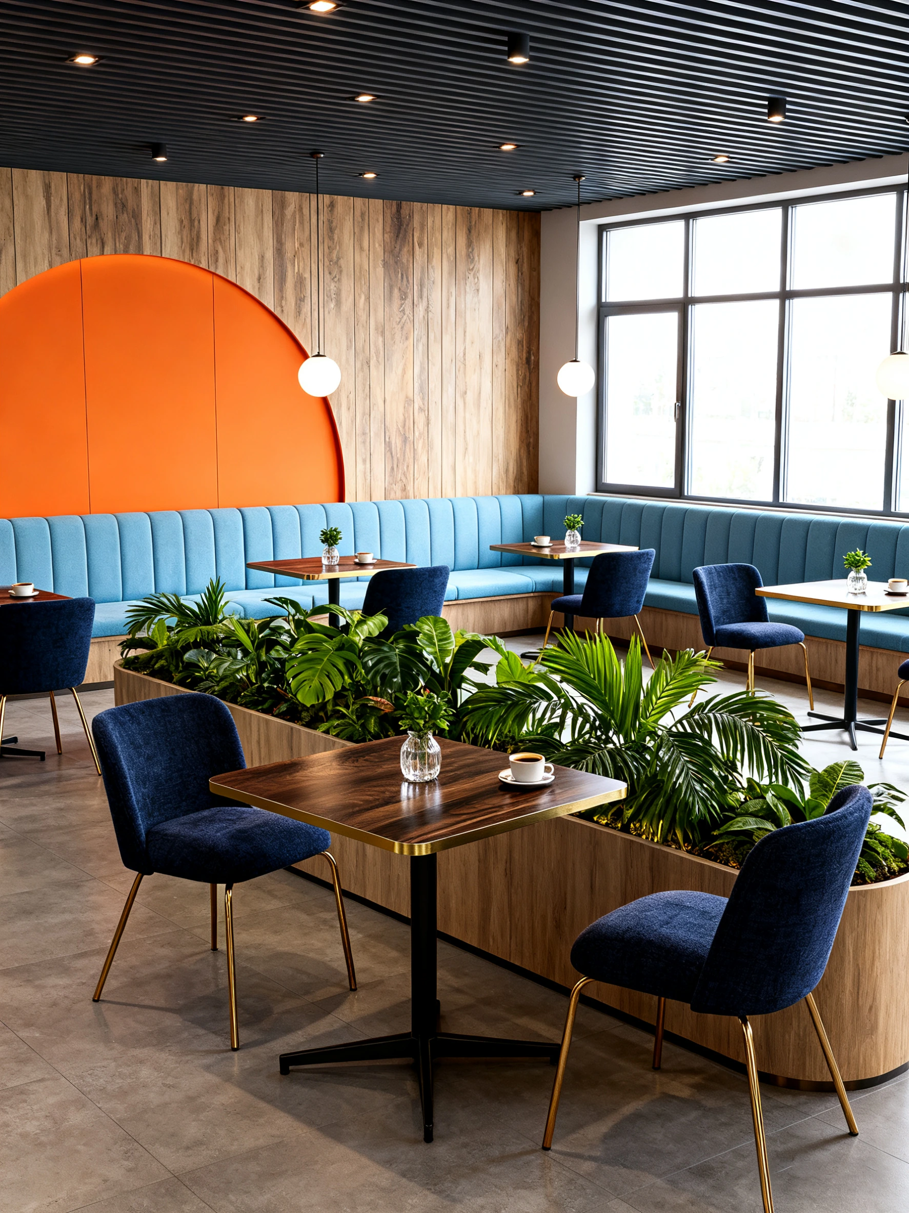 Gold-Edge Wood-Grain Restaurant Table application scene