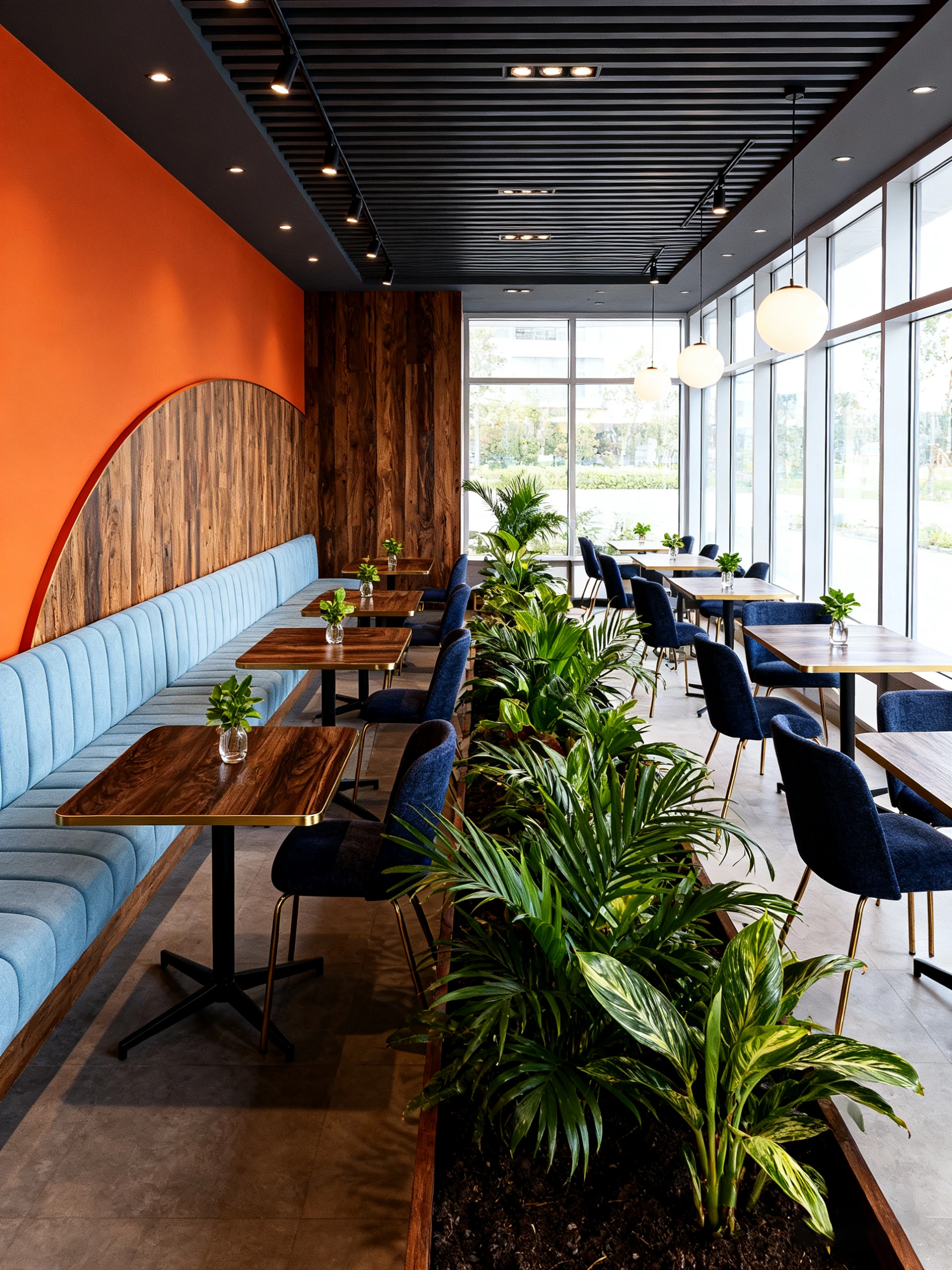 Gold-Edge Wood-Grain Restaurant Table application scene