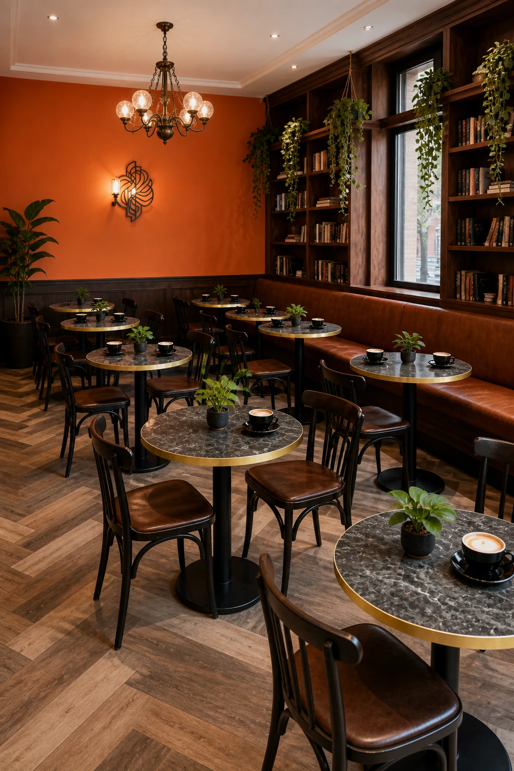 Gold-Edge Marble Round Restaurant Table application scene