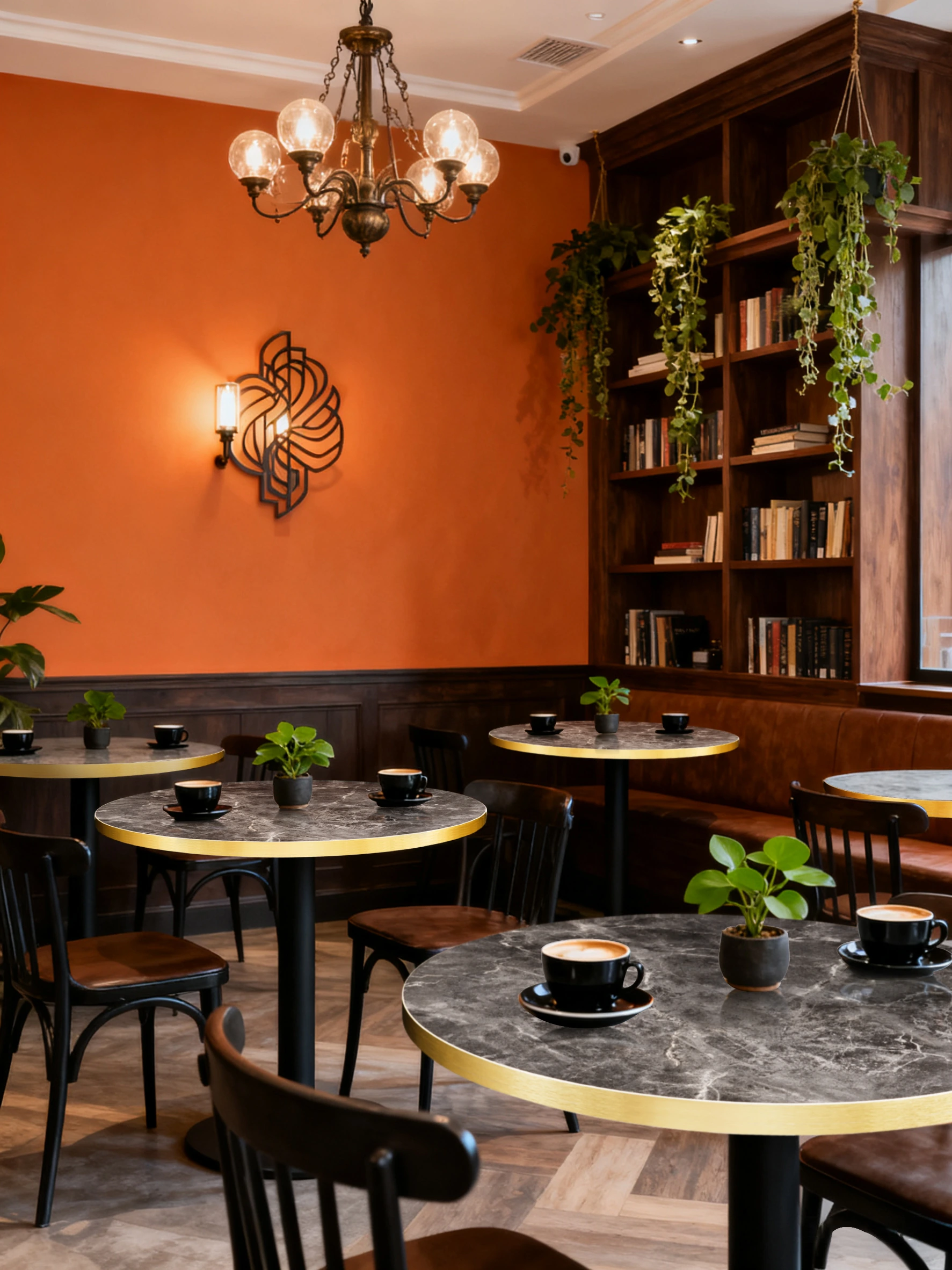 Gold-Edge Marble Round Restaurant Table application scene