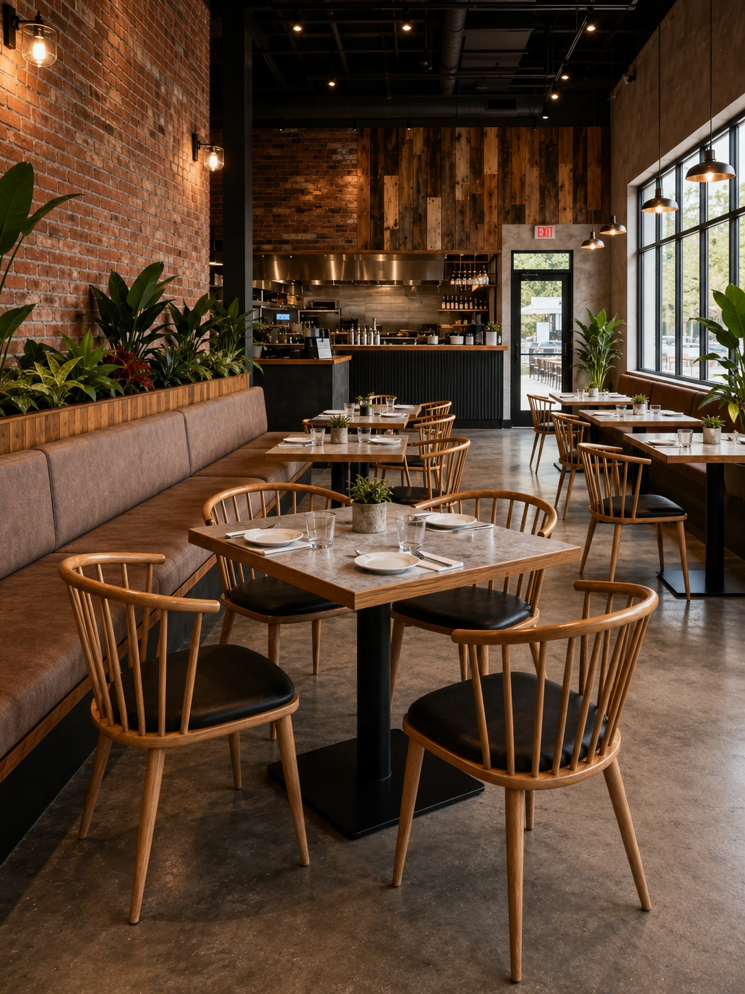 Wood-Framed Marble-Look Restaurant Table application scene
