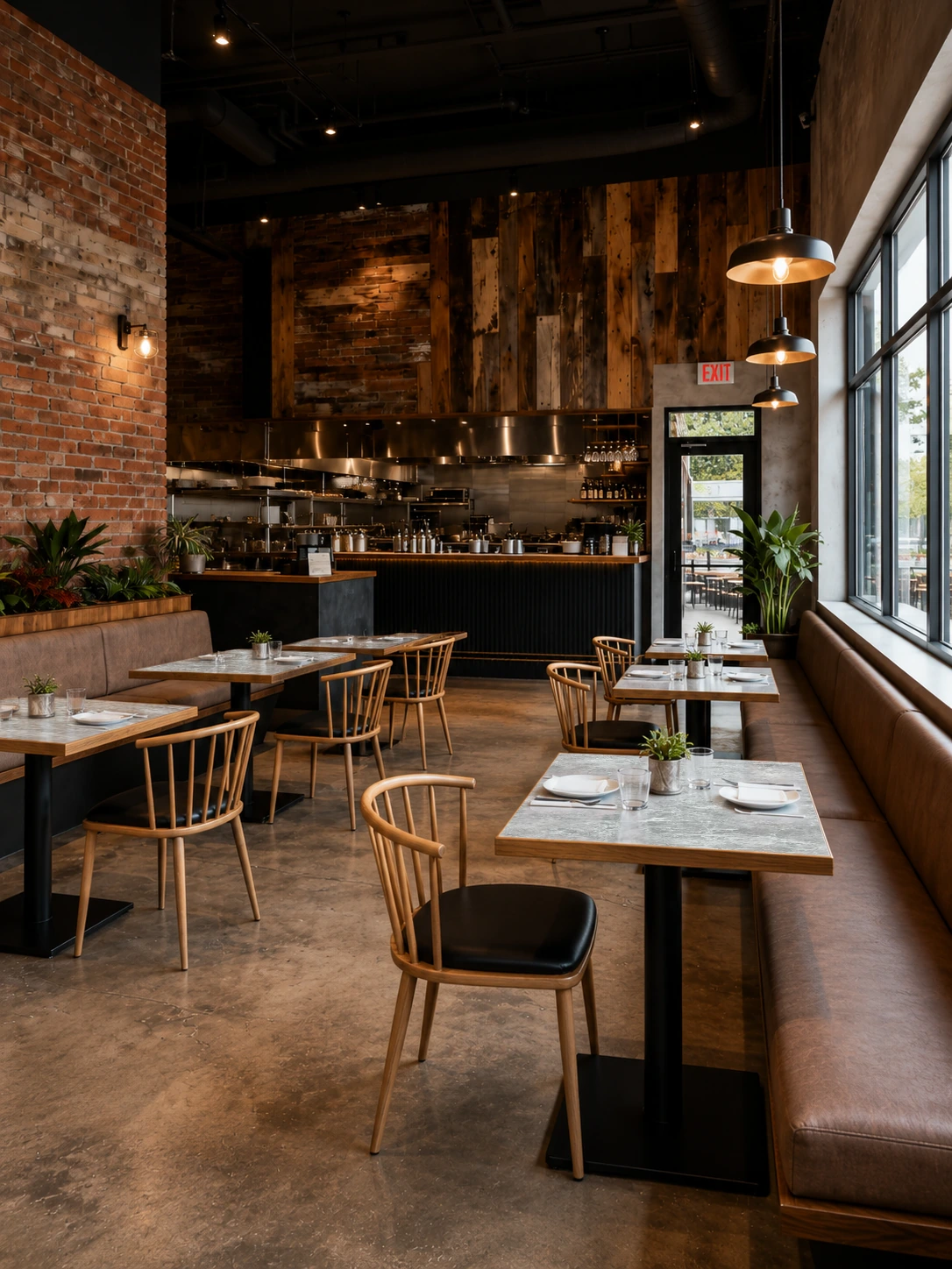Wood-Framed Marble-Look Restaurant Table application scene