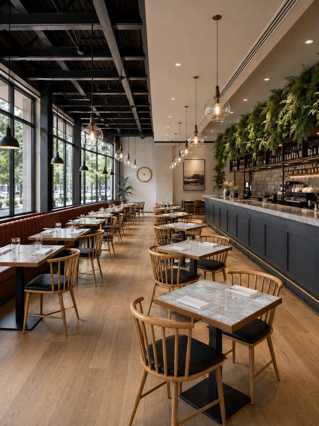Wood-Framed Marble-Look Restaurant Table application scene