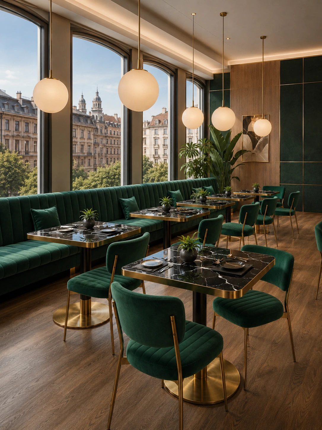 Black Marble Gold-Base Restaurant Table application scene