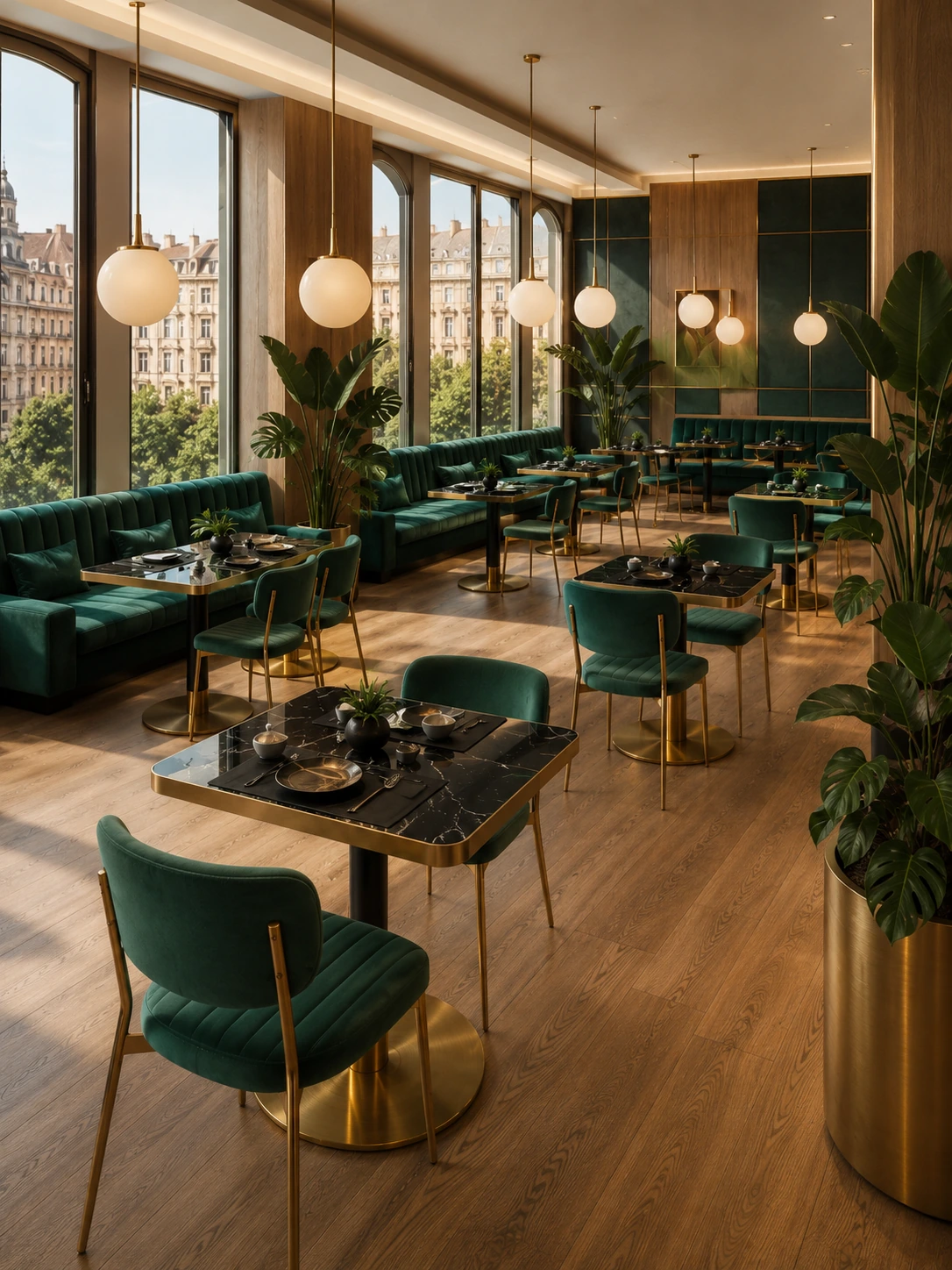 Black Marble Gold-Base Restaurant Table application scene