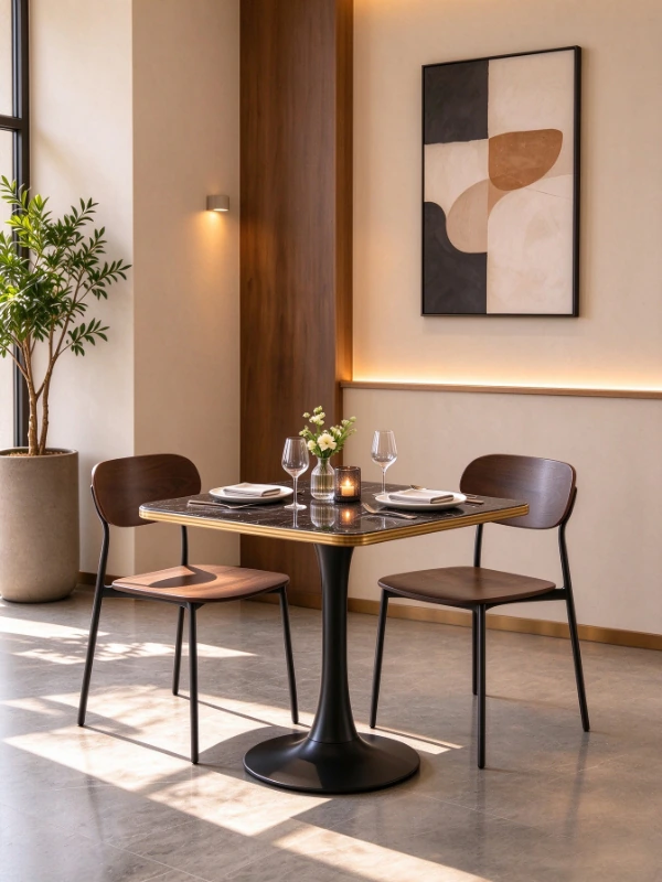 Marble-Look Gold-Trim Restaurant Table application scene