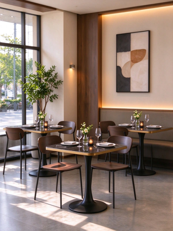 Marble-Look Gold-Trim Restaurant Table application scene