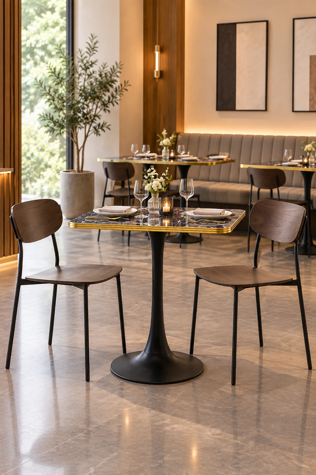 Marble-Look Gold-Trim Restaurant Table application scene