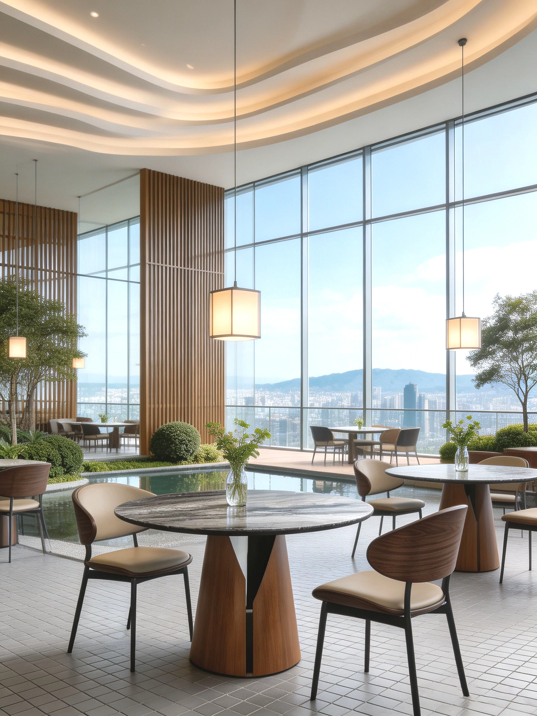 Double-Pedestal Wood Restaurant Table application scene